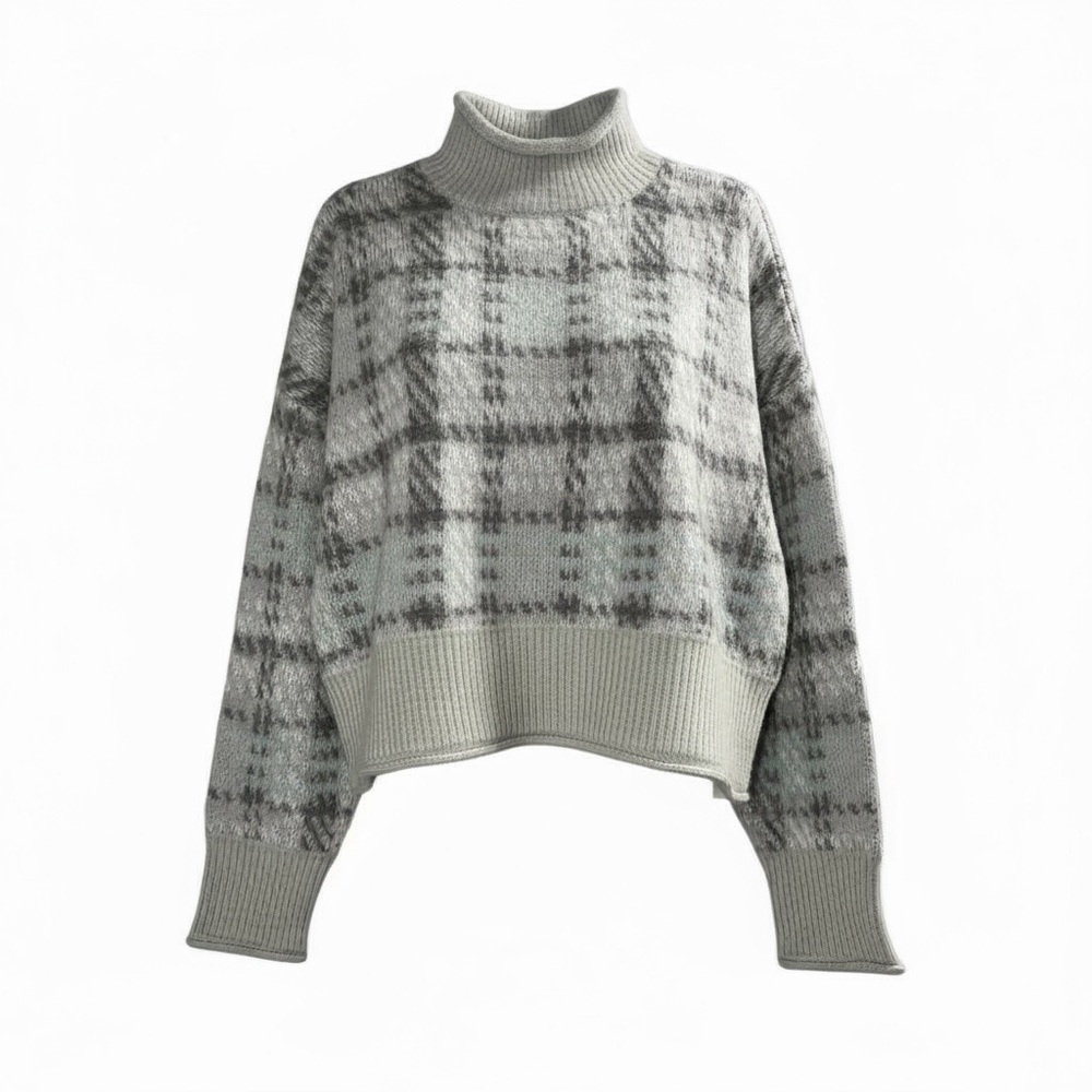 Arizona Jean Company Gray Checkered Turtleneck Sweater